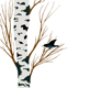 Icon of a bird landing on a silver birch tree branch
